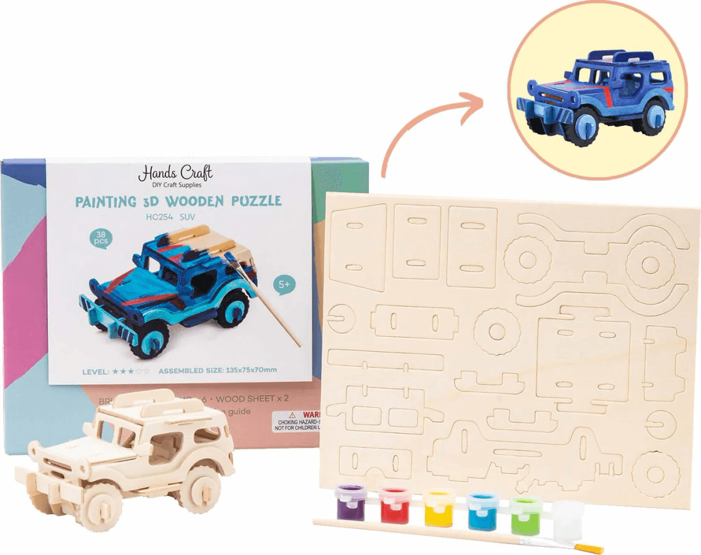 566-019b1f3b-0c7a-7349-91f9-adf93bcd7eea.png DIY 3D Wooden Puzzle with Paint Kit: SUV - Imagen 1